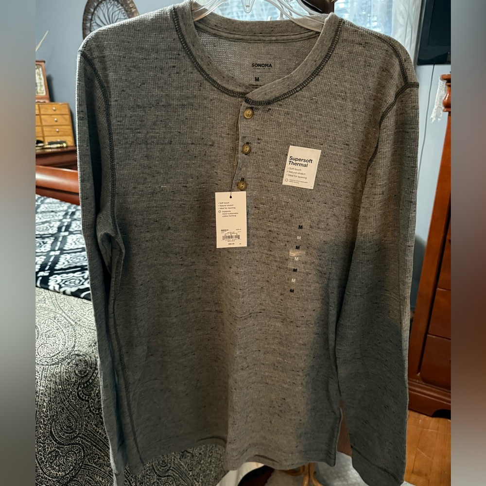NWT Sonoma Supersoft Thermal Henley - Heather Gray